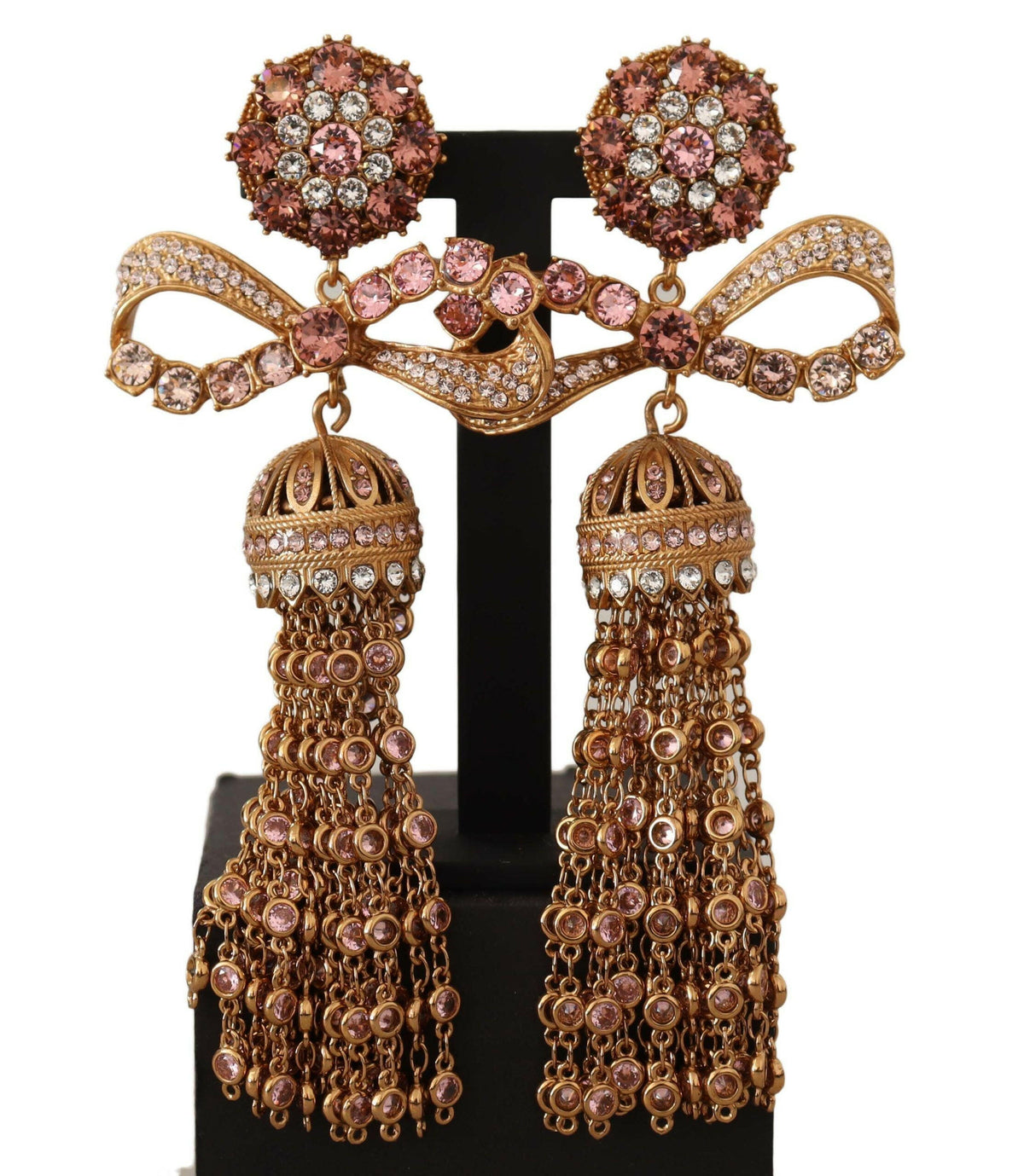 Dolce & Gabbana Gold Dangling Crystals Long Clip-On Jewelry Earrings -   -  Dolce & Gabbana.
