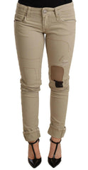 Acht Beige Denim Cotton Bottom Slim Fit Folded Pant -   -  Acht.