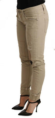 Acht Beige Denim Cotton Bottom Slim Fit Folded Pant -   -  Acht.
