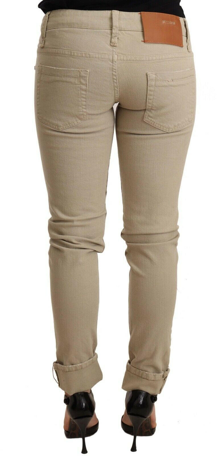 Acht Beige Denim Cotton Bottom Slim Fit Folded Pant -   -  Acht.