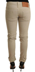 Acht Beige Denim Cotton Bottom Slim Fit Folded Pant -   -  Acht.