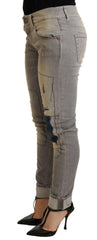 Acht Gray Cotton Slim Fit Folded Hem Women Denim Pant -   -  Acht.