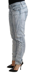Acht Light Blue Washed Cotton Folded Hem Denim Trouser -   -  Acht.