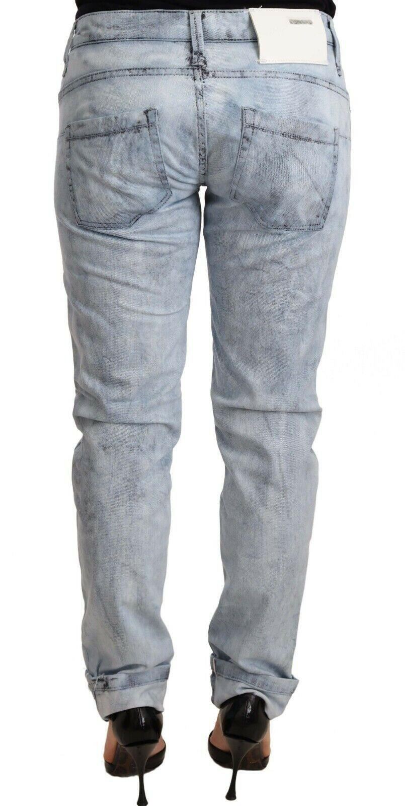 Acht Light Blue Washed Cotton Folded Hem Denim Trouser -   -  Acht.