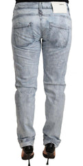 Acht Light Blue Washed Cotton Folded Hem Denim Trouser -   -  Acht.