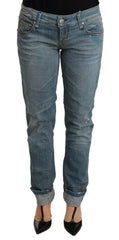 Acht Blue Washed Cotton Folded Hem Women Trouser -   -  Acht.