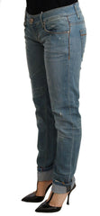 Acht Blue Washed Cotton Folded Hem Women Trouser -   -  Acht.