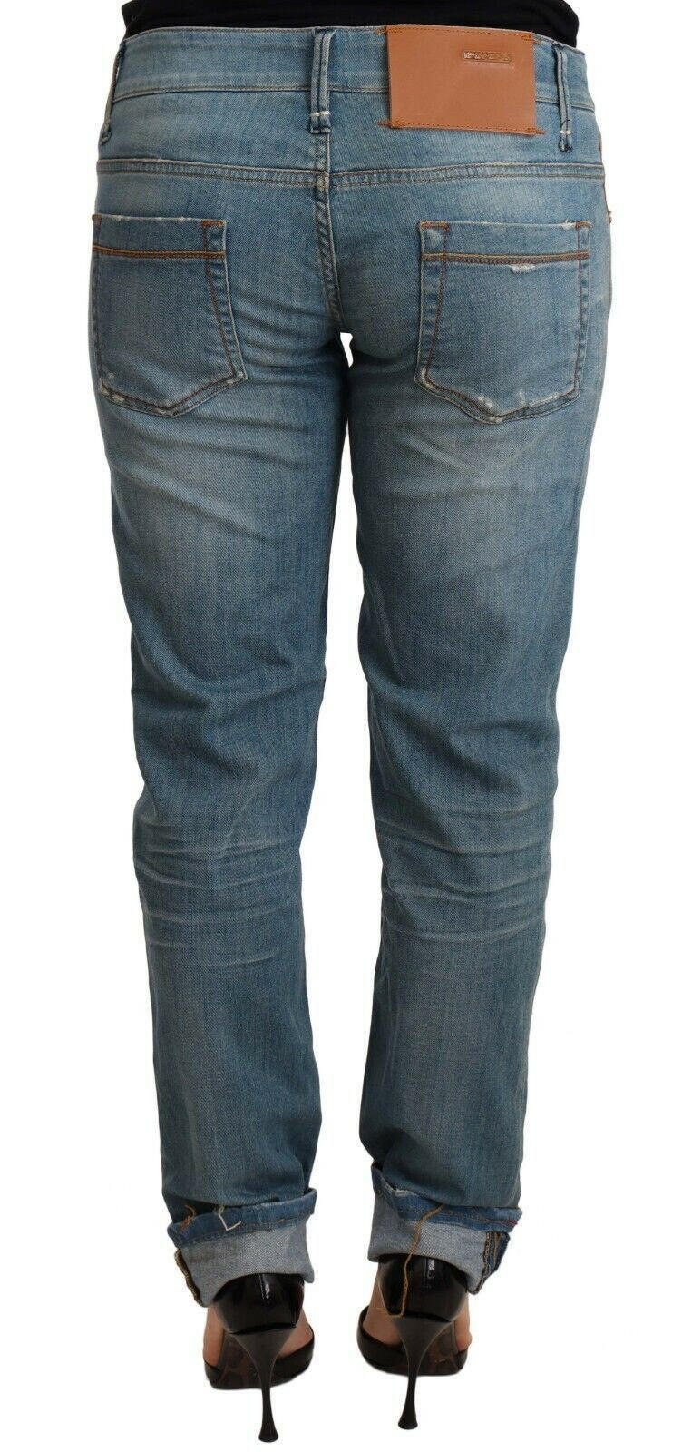 Acht Blue Washed Cotton Folded Hem Women Trouser -   -  Acht.