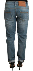 Acht Blue Washed Cotton Folded Hem Women Trouser -   -  Acht.