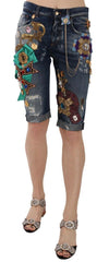 Dolce & Gabbana Blue Denim Mid Waist Crystal Capri Shorts -   -  Dolce & Gabbana.