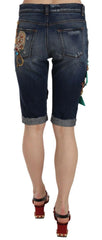 Dolce & Gabbana Blue Denim Mid Waist Crystal Capri Shorts -   -  Dolce & Gabbana.