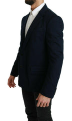Dolce & Gabbana Blue Solid Cotton Silk Stretch Jacket Blazer -   -  Dolce & Gabbana.