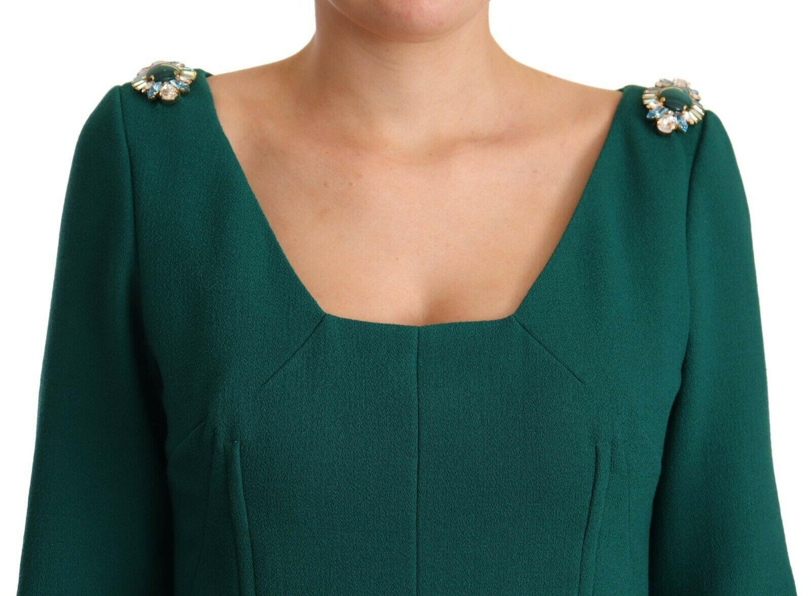 Dolce & Gabbana Green Stretch Crepe Crystal Midi Dress -   -  Dolce & Gabbana.