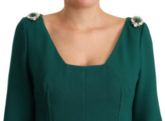 Dolce & Gabbana Green Stretch Crepe Crystal Midi Dress -   -  Dolce & Gabbana.