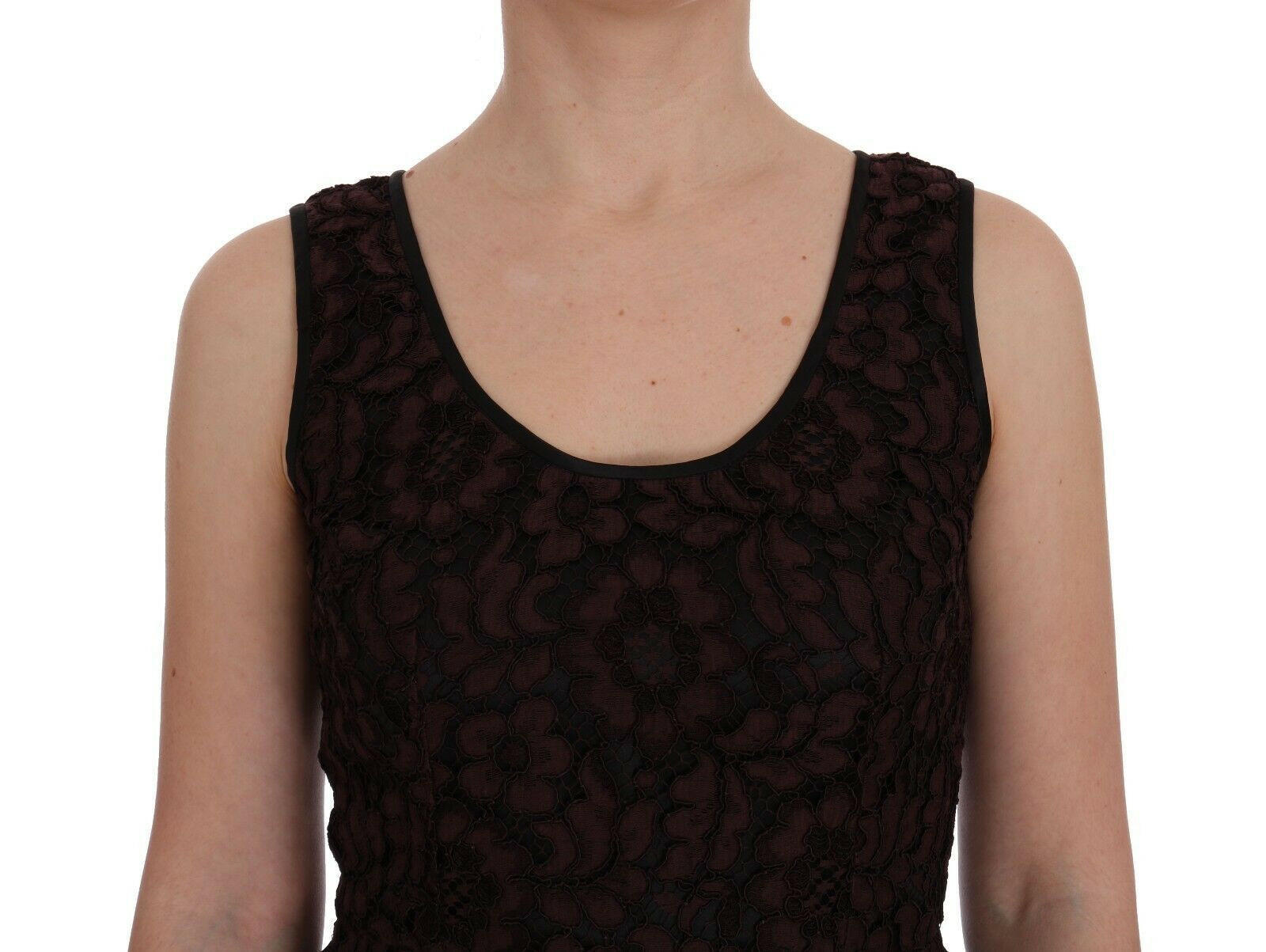 Dolce & Gabbana Bordeaux Floral Lace Ricamo Sheath Dress -   -  Dolce & Gabbana.