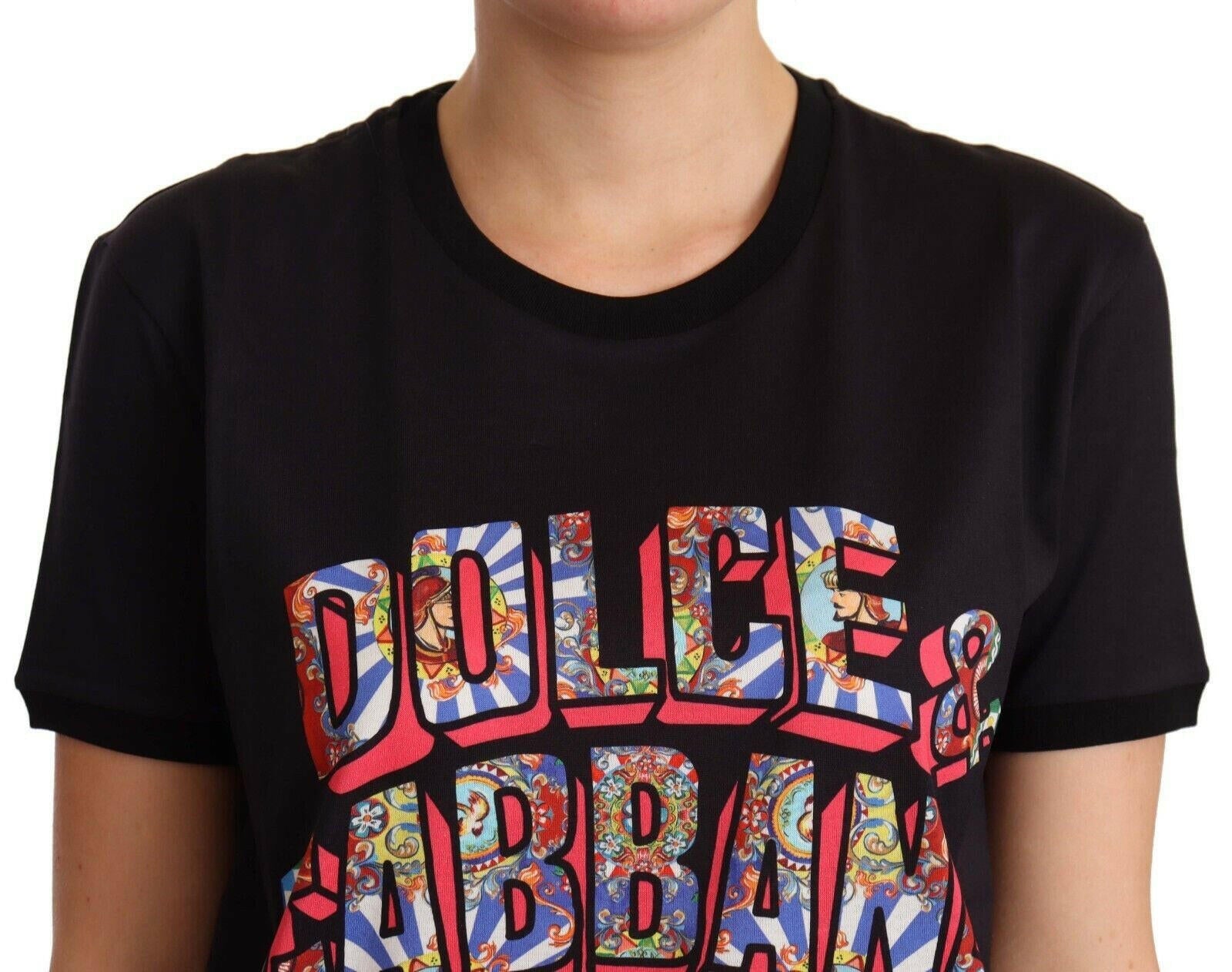 Dolce & Gabbana Black Cotton Large Print Top Crewneck T-shirt -   -  Dolce & Gabbana.