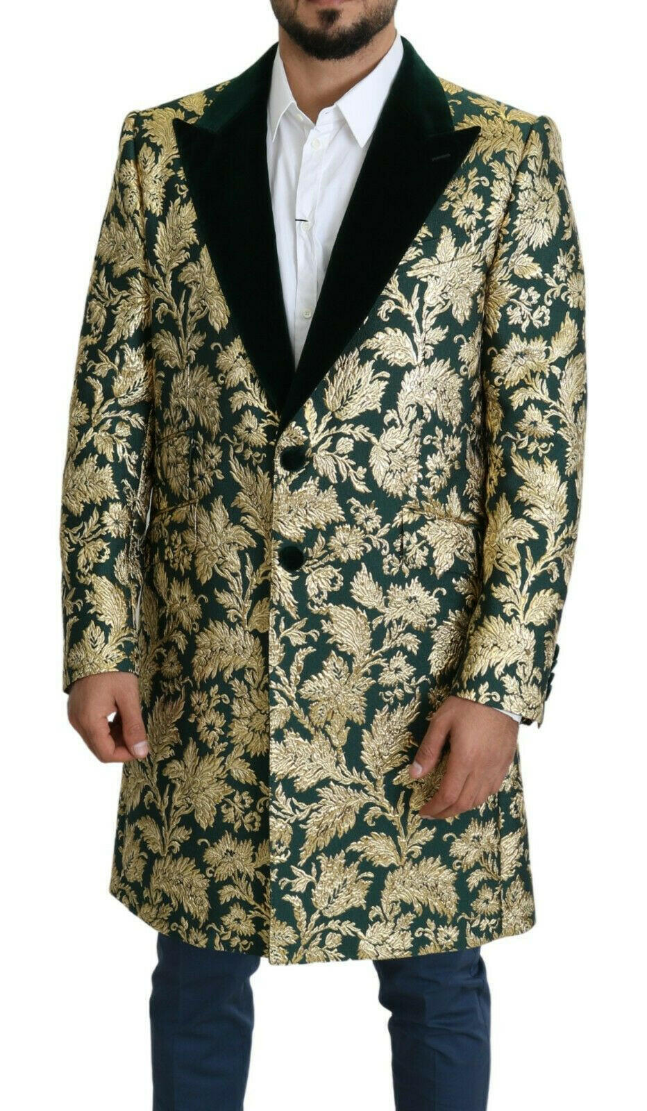 Dolce & Gabbana DOLCE & GABBANA Jacket SICILIA Green Gold Jacquard Long Coat -   -  Dolce & Gabbana.