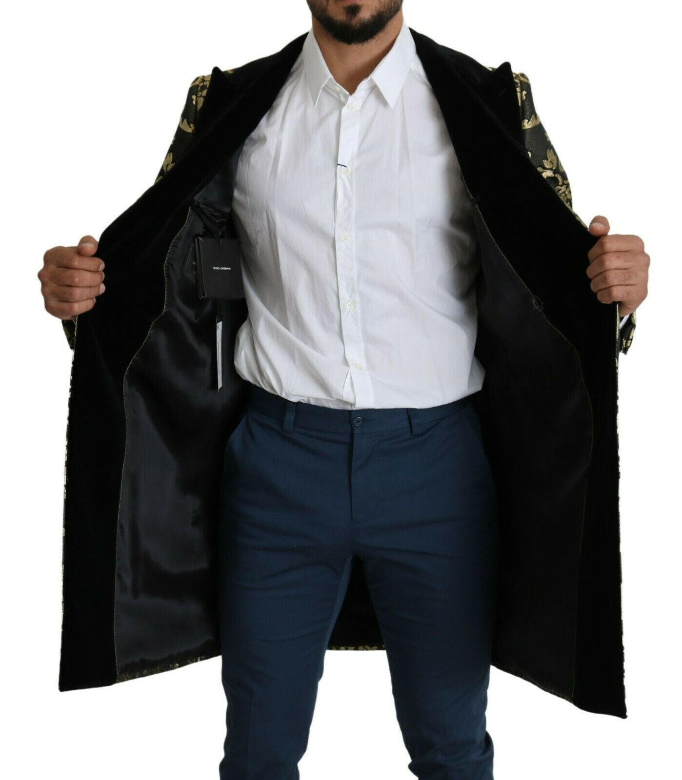 Dolce & Gabbana Black Gold Jacquard Long Coat SICILIA Jacket -   -  Dolce & Gabbana.