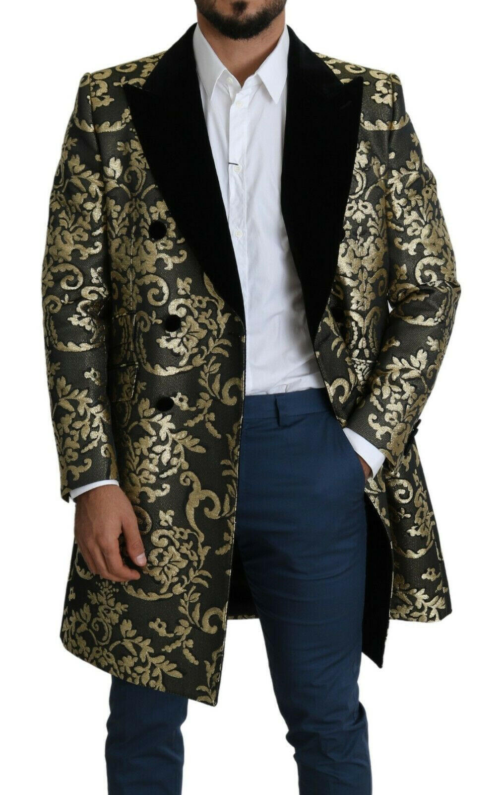 Dolce & Gabbana Black Gold Jacquard Long Coat SICILIA Jacket -   -  Dolce & Gabbana.