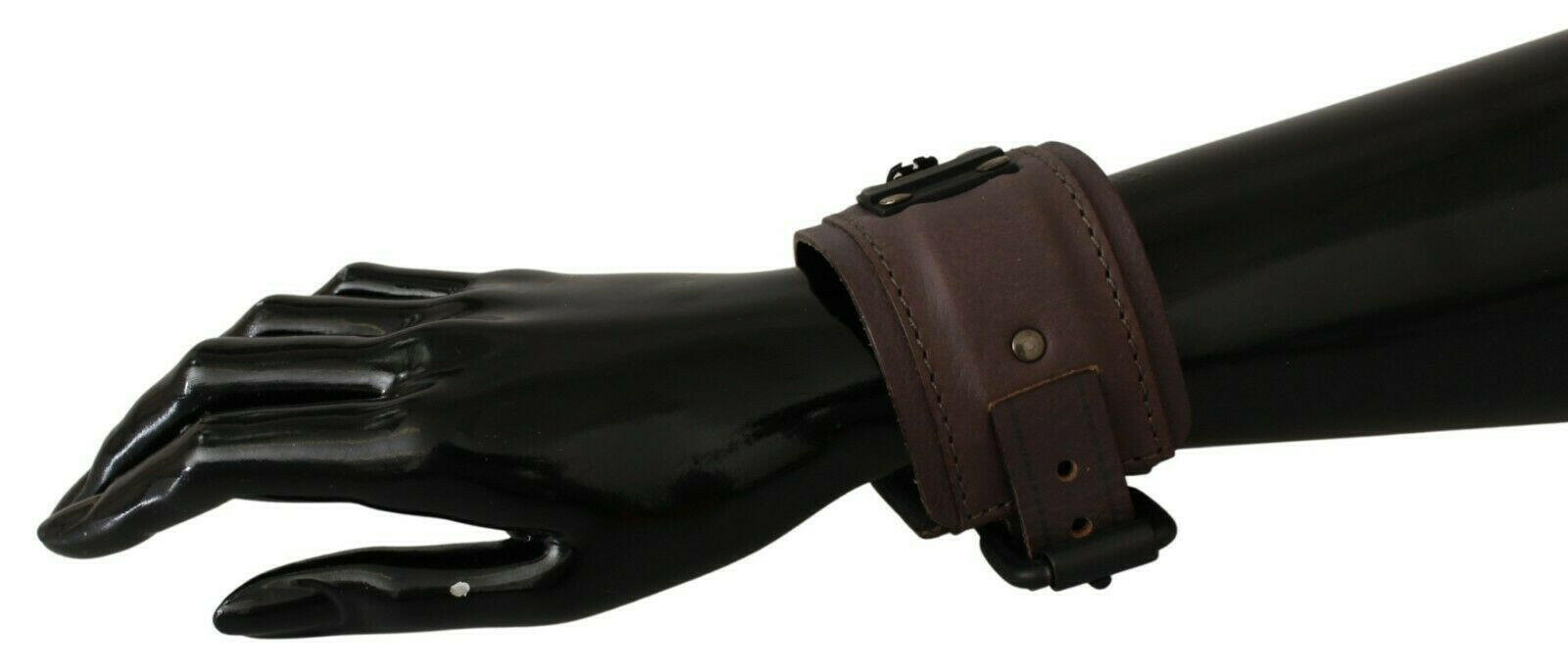 Scervino Street Brown Leather Branded Wide Buckle Closure Bracelet -   -  Scervino Street.