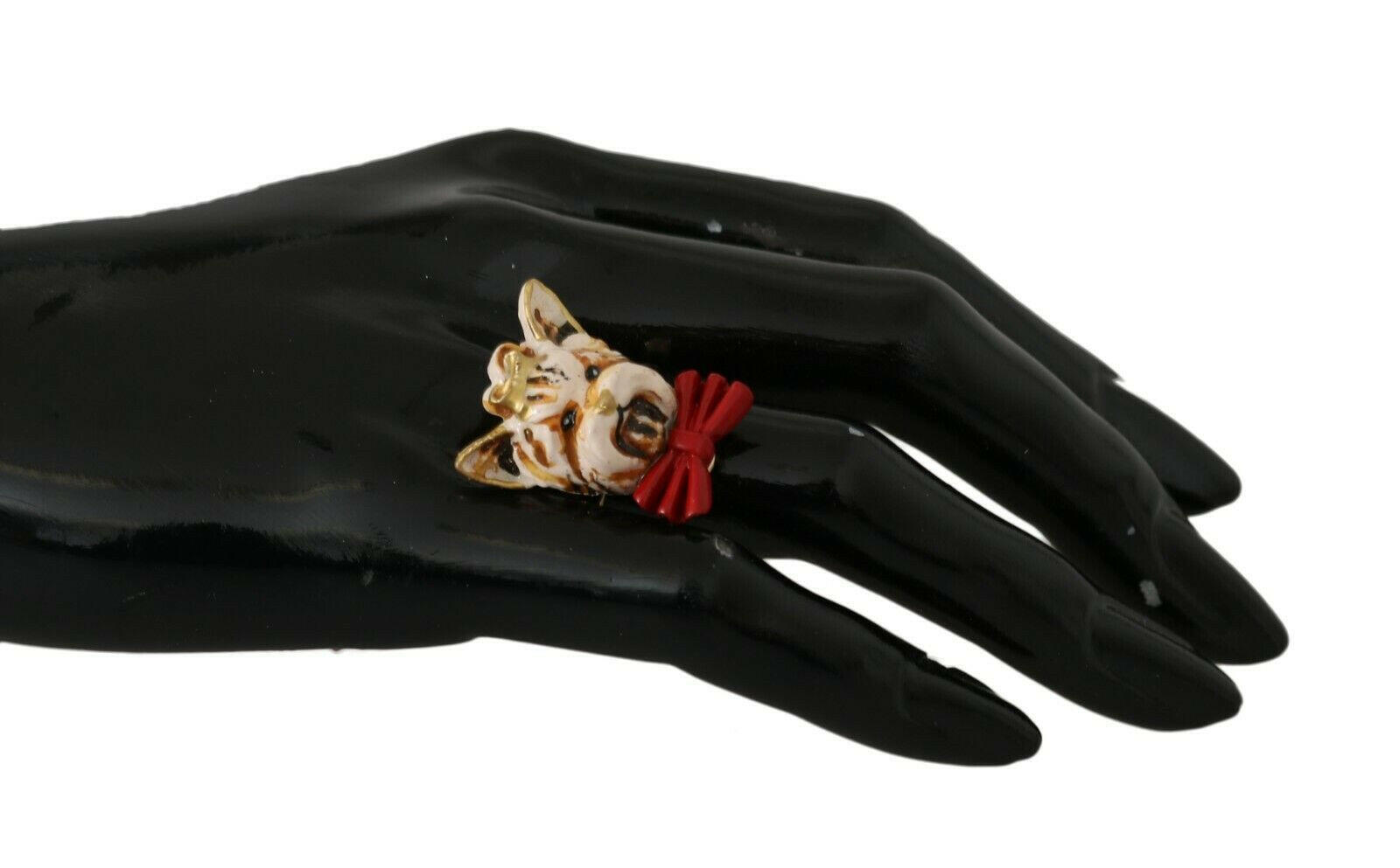 Dolce & Gabbana Beige Dog Pet Branded Accessory Gold Brass Resin Ring -   -  Dolce & Gabbana.