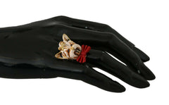 Dolce & Gabbana Beige Dog Pet Branded Accessory Gold Brass Resin Ring -   -  Dolce & Gabbana.