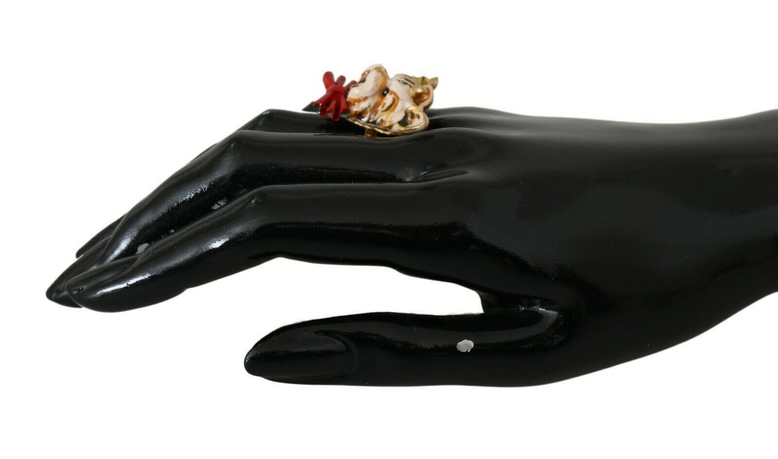 Dolce & Gabbana Beige Dog Pet Branded Accessory Gold Brass Resin Ring -   -  Dolce & Gabbana.