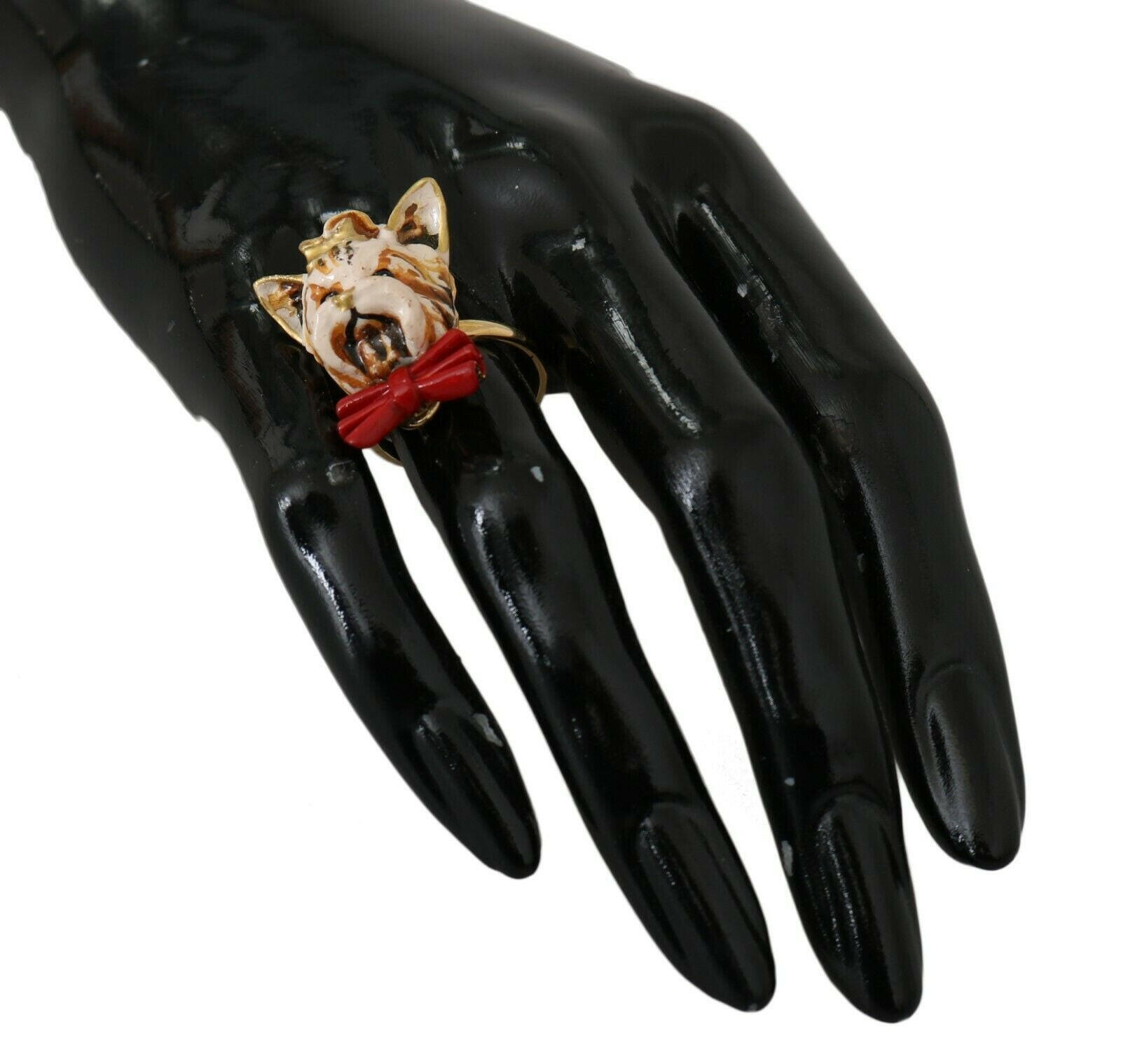 Dolce & Gabbana Beige Dog Pet Branded Accessory Gold Brass Resin Ring -   -  Dolce & Gabbana.
