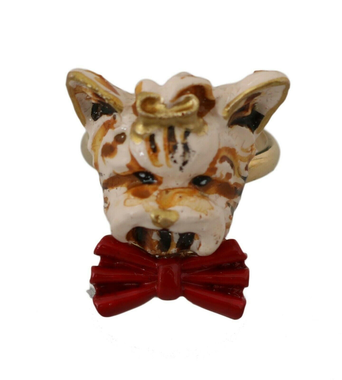 Dolce & Gabbana Beige Dog Pet Branded Accessory Gold Brass Resin Ring -   -  Dolce & Gabbana.
