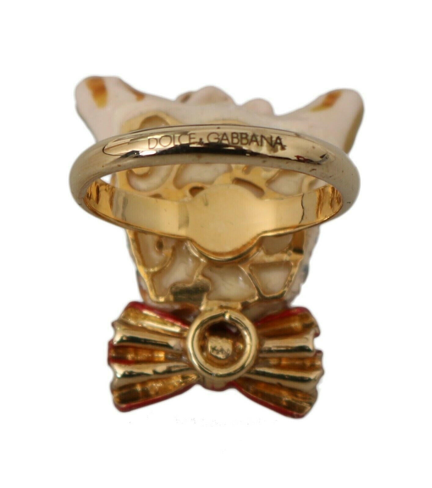 Dolce & Gabbana Beige Dog Pet Branded Accessory Gold Brass Resin Ring -   -  Dolce & Gabbana.