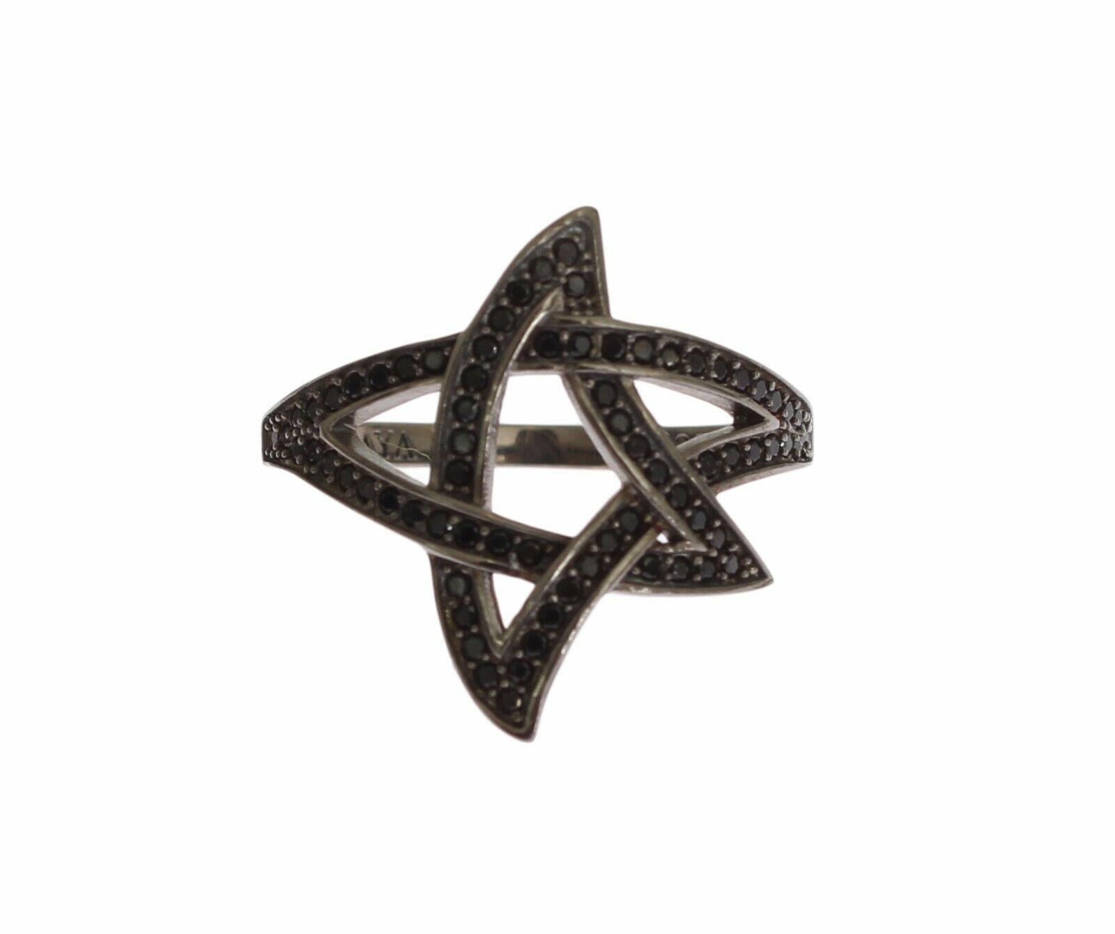 Nialaya Black CZ Rhodium 925 Silver Womens Ring -   -  Nialaya.