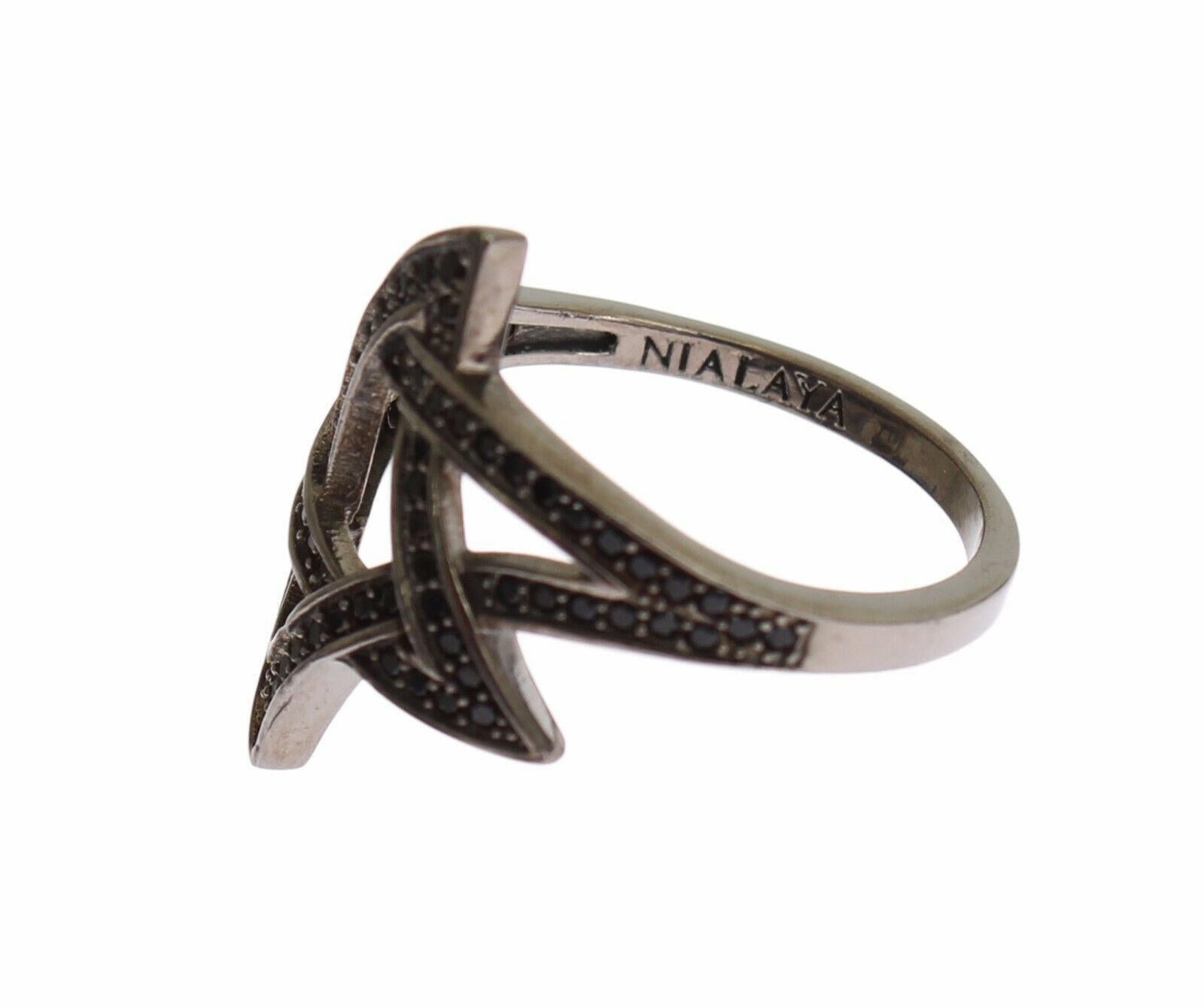 Nialaya Black CZ Rhodium 925 Silver Womens Ring -   -  Nialaya.