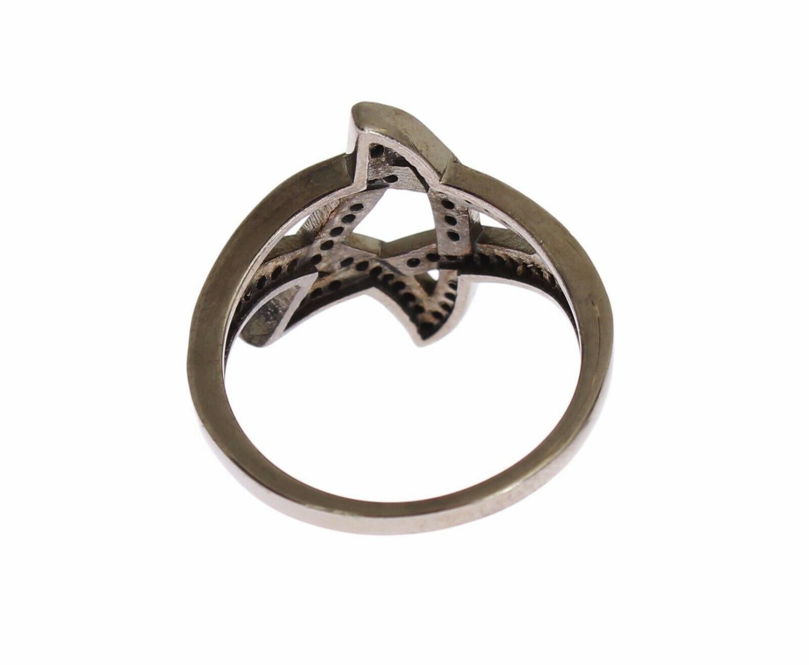 Nialaya Black CZ Rhodium 925 Silver Womens Ring -   -  Nialaya.