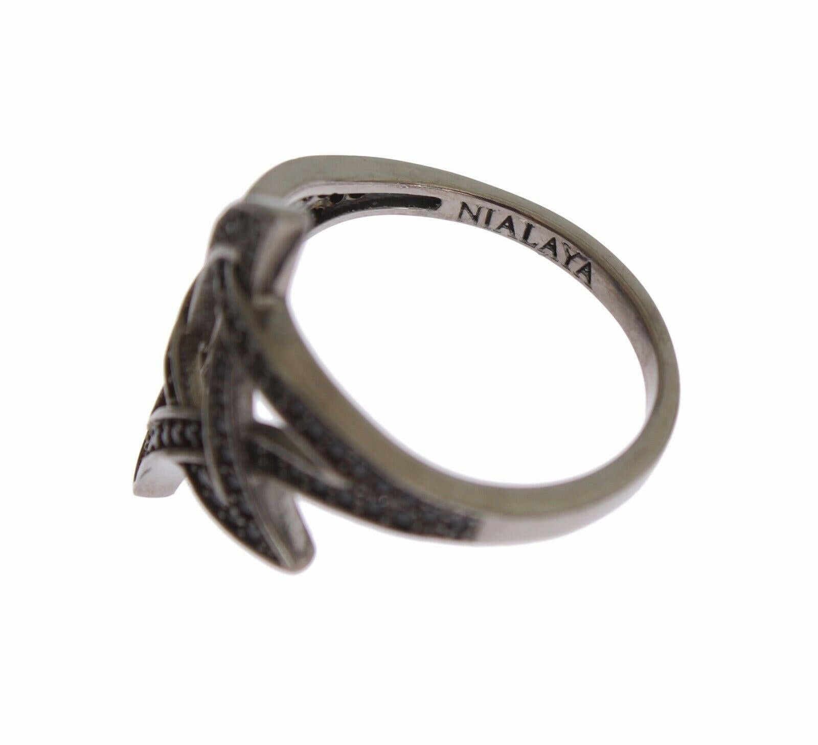Nialaya Black CZ Rhodium 925 Silver Womens Ring -   -  Nialaya.