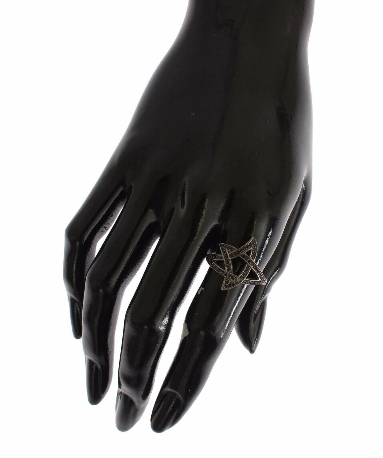 Nialaya Black CZ Rhodium 925 Silver Womens Ring -   -  Nialaya.