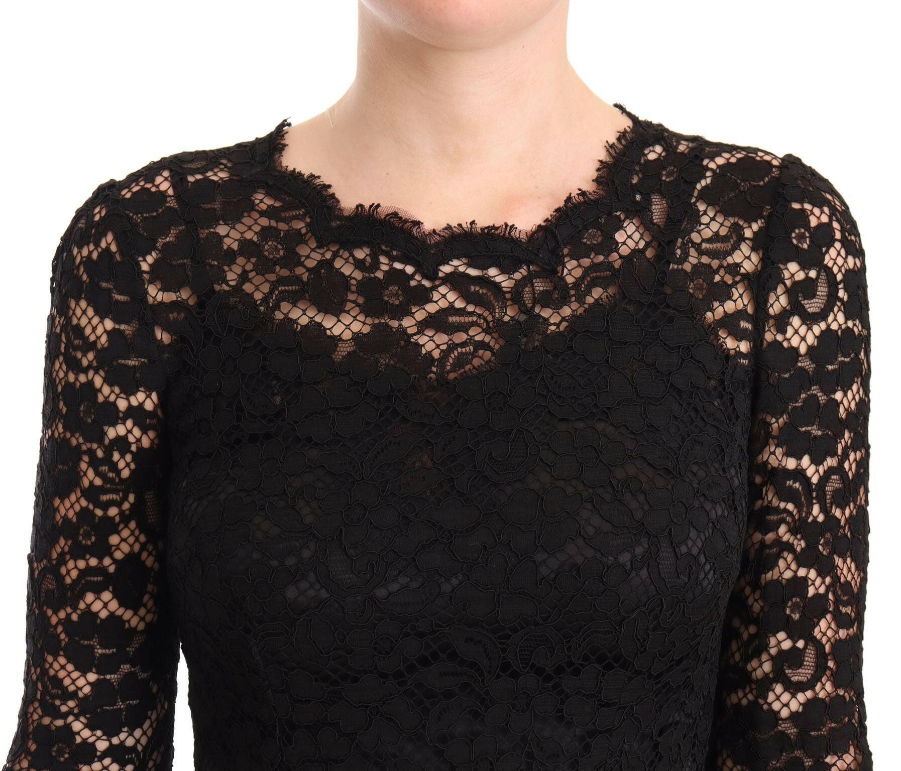 Dolce & Gabbana Black Cotton Lace Mermaid Long Sleeves Dress -   -  Dolce & Gabbana.