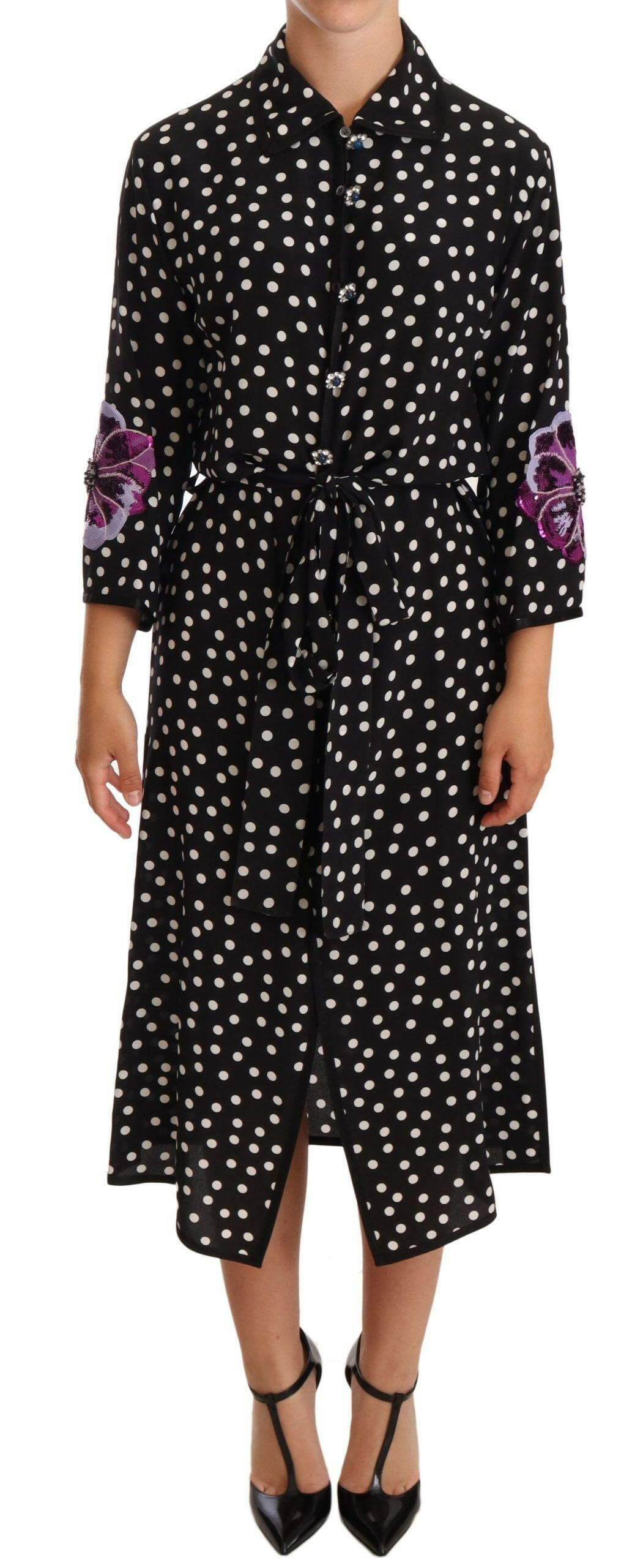 Dolce & Gabbana Black White Crystal Sequined Floral Dress -   -  Dolce & Gabbana.