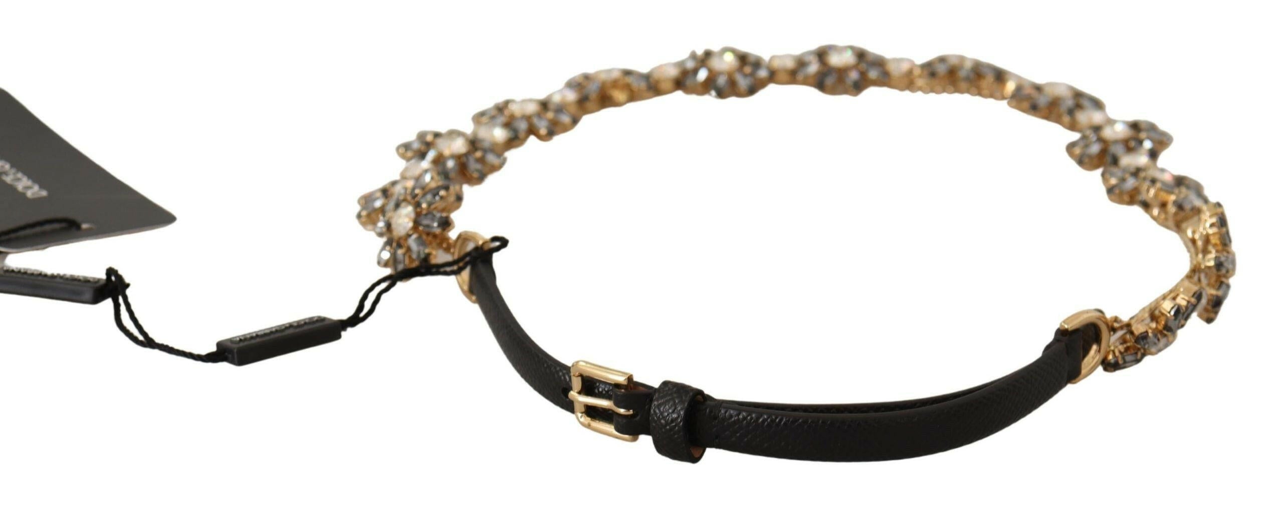 Dolce & Gabbana Black Daisy Crystal Dauphine Texture Belt -   -  Dolce & Gabbana.