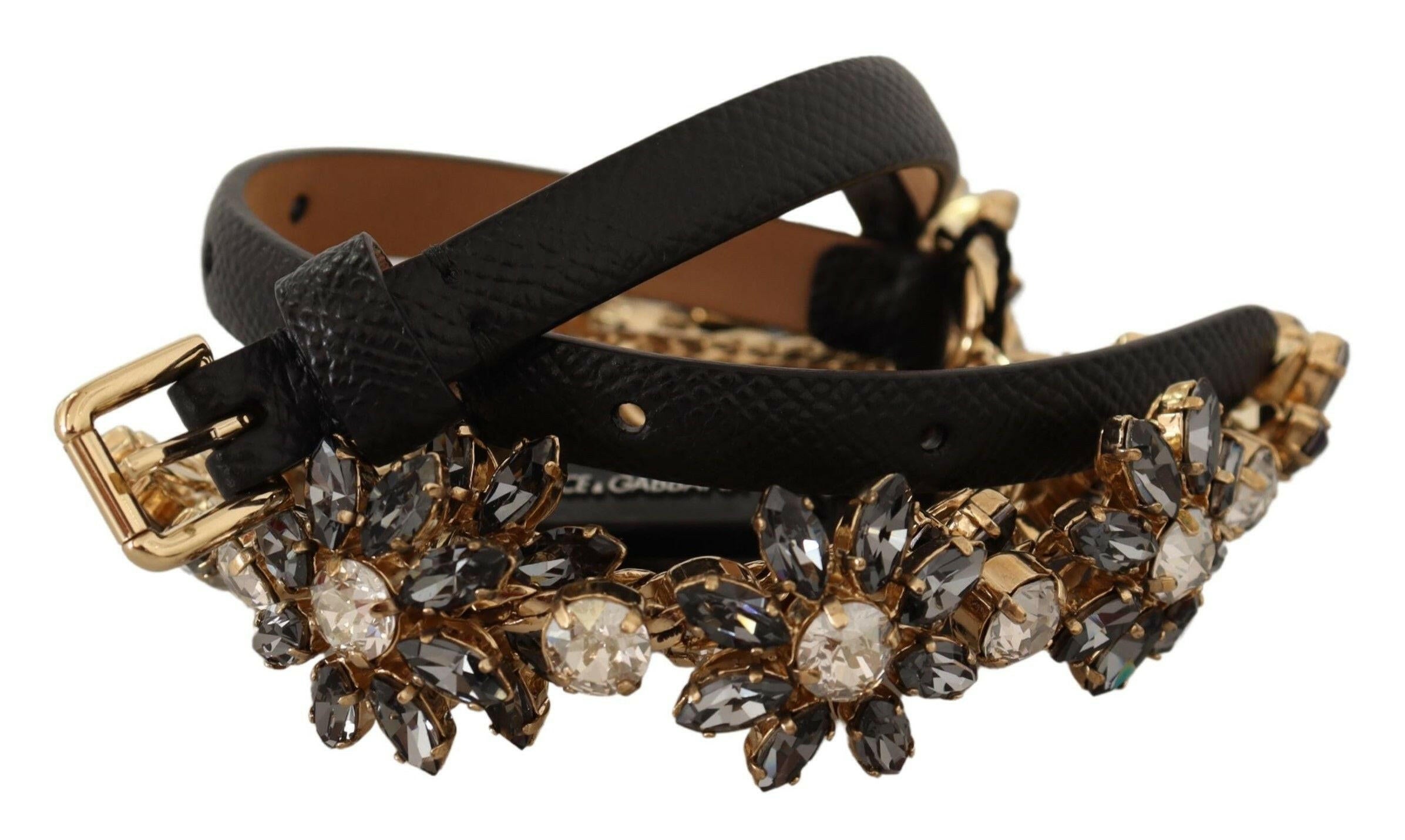 Dolce & Gabbana Black Daisy Crystal Dauphine Texture Belt -   -  Dolce & Gabbana.