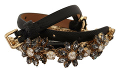 Dolce & Gabbana Black Daisy Crystal Dauphine Texture Belt -   -  Dolce & Gabbana.