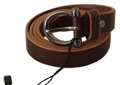 John Galliano Brown Leather Logo Design Round Buckle Waist Belt -   -  John Galliano.