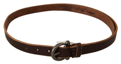 John Galliano Brown Leather Logo Design Round Buckle Waist Belt -   -  John Galliano.