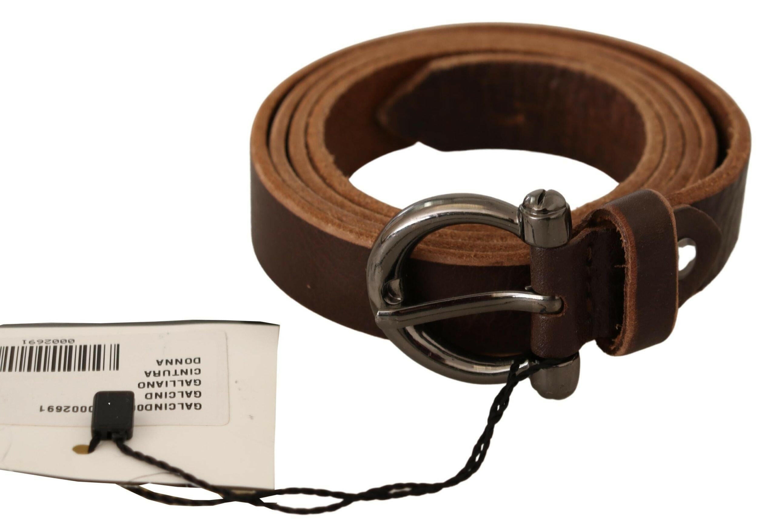 John Galliano Brown Leather Logo Design Round Buckle Waist Belt -   -  John Galliano.