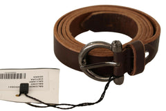 John Galliano Brown Leather Logo Design Round Buckle Waist Belt -   -  John Galliano.