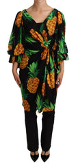 Dolce & Gabbana Black Ananas Print Wrap Stretch Silk Dress -   -  Dolce & Gabbana.