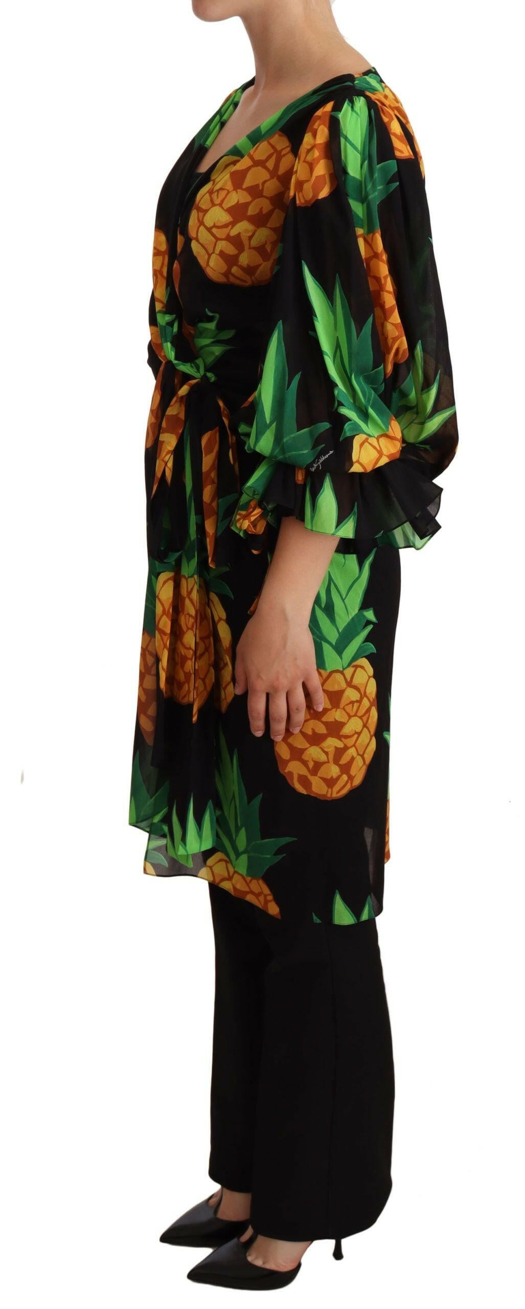 Dolce & Gabbana Black Ananas Print Wrap Stretch Silk Dress -   -  Dolce & Gabbana.
