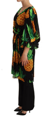 Dolce & Gabbana Black Ananas Print Wrap Stretch Silk Dress -   -  Dolce & Gabbana.