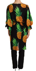 Dolce & Gabbana Black Ananas Print Wrap Stretch Silk Dress -   -  Dolce & Gabbana.