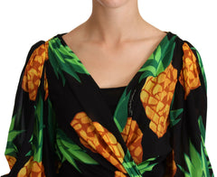 Dolce & Gabbana Black Ananas Print Wrap Stretch Silk Dress -   -  Dolce & Gabbana.