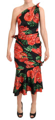 Dolce & Gabbana Black Shiny Silk Floral Print Draped Dress -   -  Dolce & Gabbana.